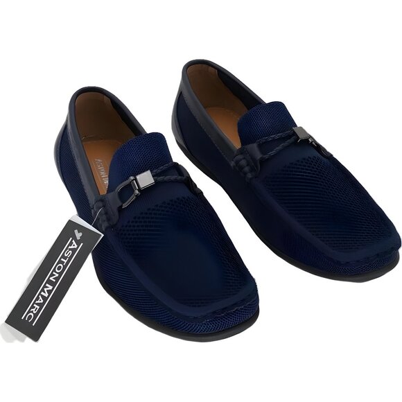 Aston Marc mens knit driving loafer navy slip-on bit buckle shoes 9M - Picture 1 of 6